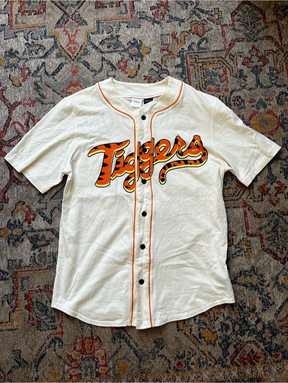 Disney White Baseball-Style Shirt with Orange Tigers Logo - Large